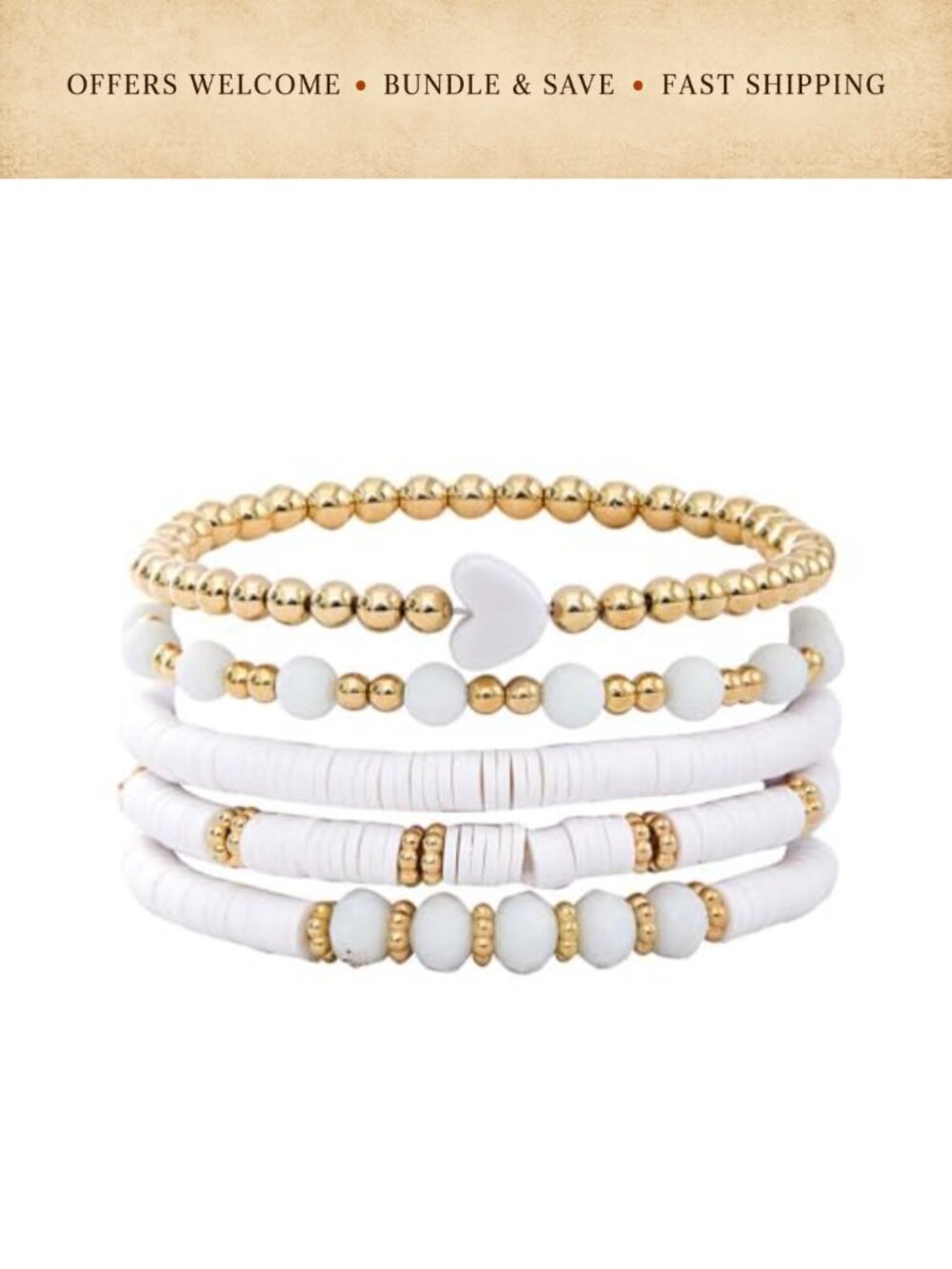 5PC Beaded Bracelet Set Stackable Stretch Adjustable Women Jewelry Gift